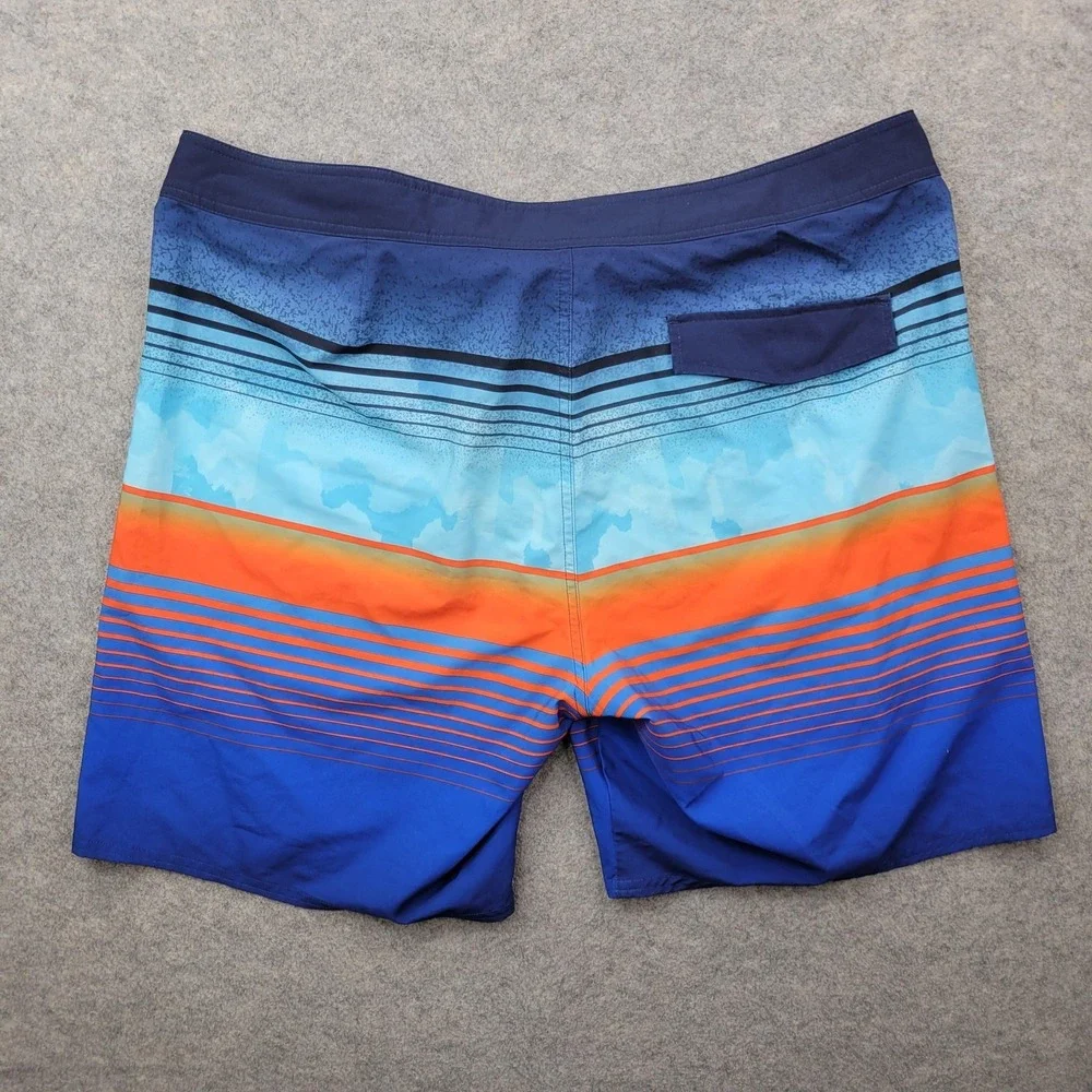 Rokka Rolla Board Shorts Mens XL Blue Orange Stripe Swim‎ Trunks Stretch Surf
